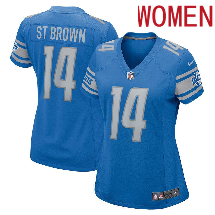 Women Detroit Lions 14 Amon-Ra St. Brown Nike Blue Game Player NFL Jersey